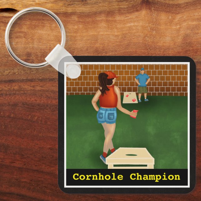 Porte-clés Un couple amusant joue à un jeu de Cornhole | Cham (Recto)