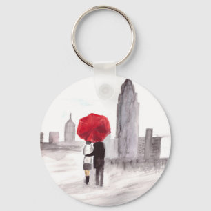 Porte-clés Un couple d'amour à New York avec parapluie rouge