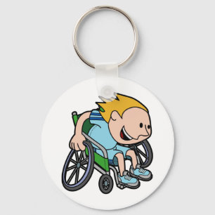 Porte-clés Un jeune garçon emballant dans un fauteuil roulant
