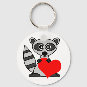 Porte-clés Un joli Raccoon Cartoon tenant le coeur