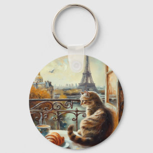 Porte-clés Un matin à Paris Chat au gingembre dans un café