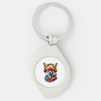 Porte-clés Un renard dans les écouteurs et les lunettes