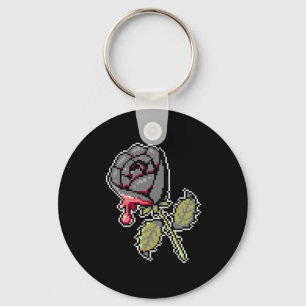 Porte-clés Un Rose noir peint Porte - clé d'art Pixel rouge