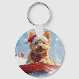 Porte-clés Un Terrier australien à la luge, qu'il neige Noël