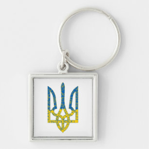 Porte-clés Un trident ukrainien texturé drapeau d'Ukraine cou