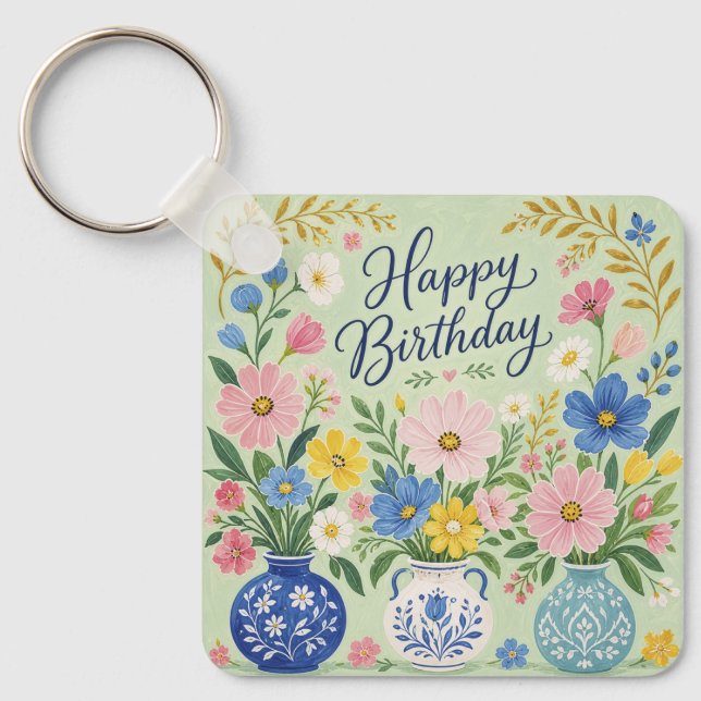 Porte-clés Un Trio de Fleurs d'Anniversaire (Recto)