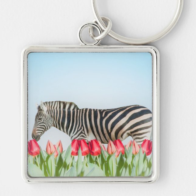 Porte-clés Un zèbre parmi les tulipes (Devant)