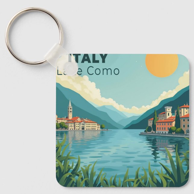 Porte-clés Une affiche de voyage classique nostalgique – Lac  (Recto)