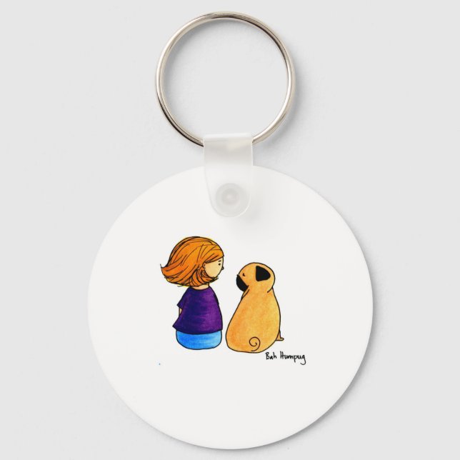 Porte-clés Une fille et son Carlin (blonde) (Recto)