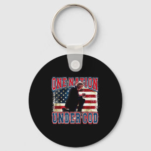 Porte-clés Une nation sous Dieu Trump Prie Jésus Drapeau des