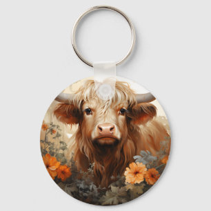 Porte-clés Une série de vaches des Highlands florales Design