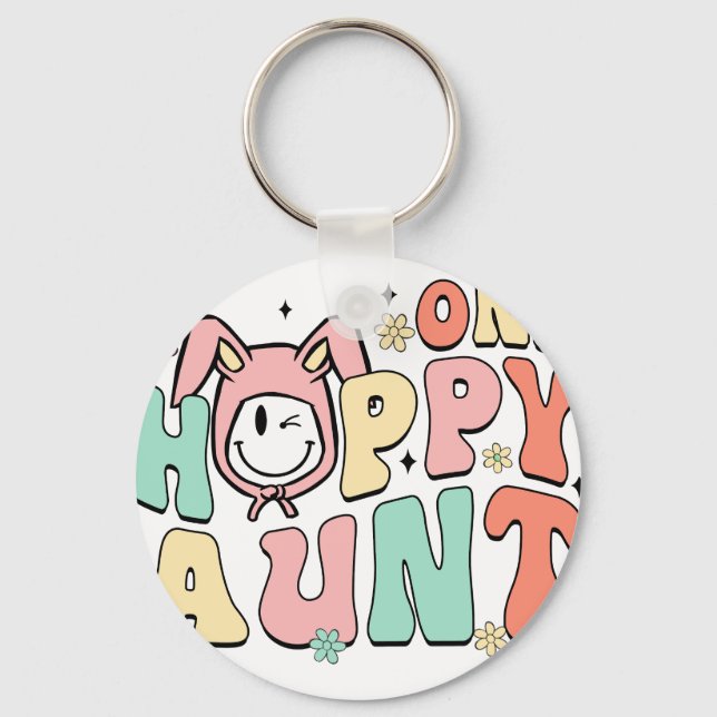 Porte-clés une tante heureuse, rétro, vintage (Recto)