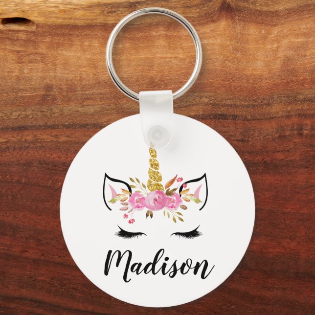 Porte-clés Unicorn Face With Eyelashes Personalized Name (Recto)