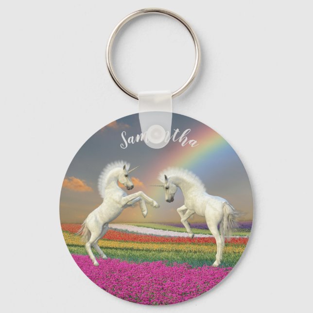 Porte-clés Unicorn Foies Personnalisé Arc-en-ciel (Recto)