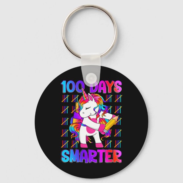Porte-clés Unicorn Joyeux 100 Jours D'École Plus Intelligente (Recto)