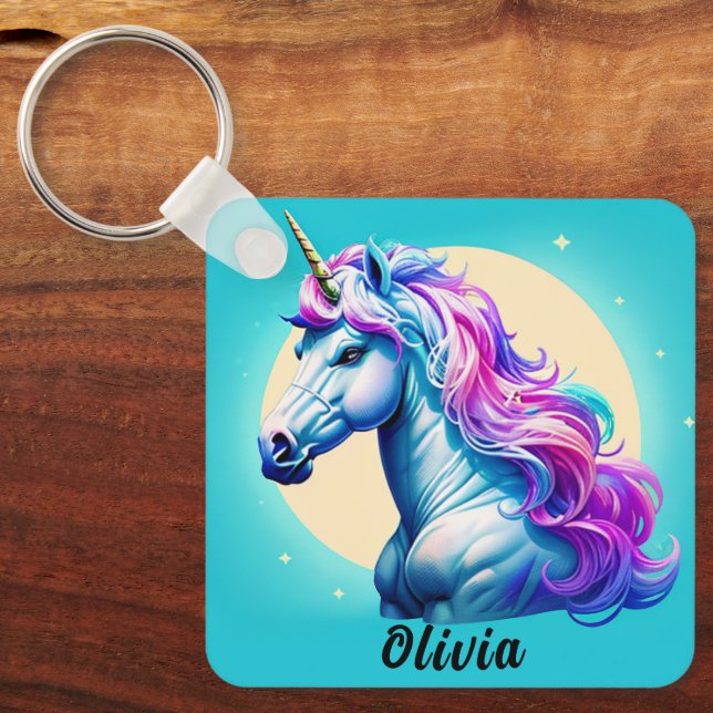 Porte-clés Unicorn Moonlight personnalisable : Votre nom en é (Recto)