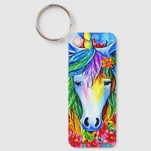 Porte-clés Unicorne Abstraite Fleurs de visage aquarelle Art