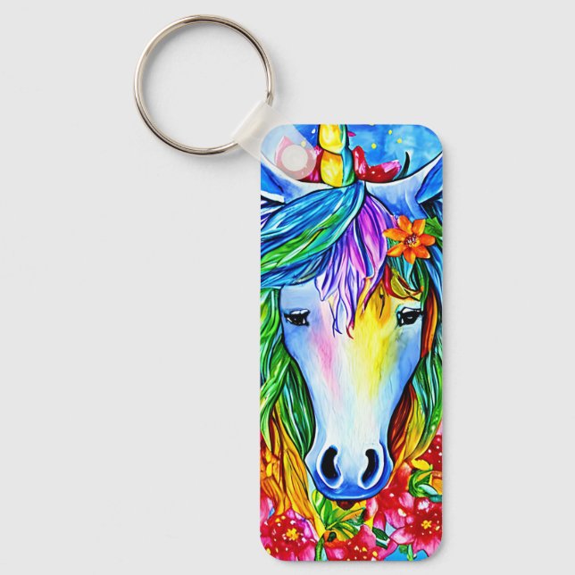Porte-clés Unicorne Abstraite Fleurs de visage aquarelle Art (Recto)