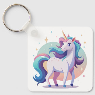 Porte-clés Unicorne arc-en-ciel Pastel dans le style dessin a