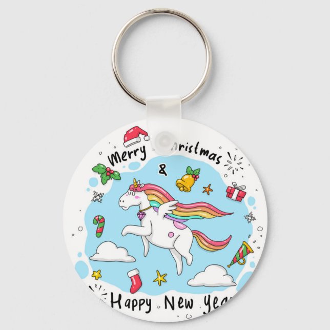 Porte-clés Unicorne de Noël (Recto)