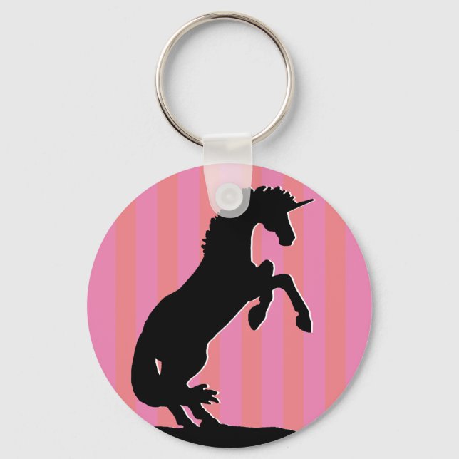 Porte-clés Unicorne d'élevage noir (rayé rose) (Recto)