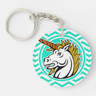 Porte-clés Unicorne en colère; Aqua Green Chevron