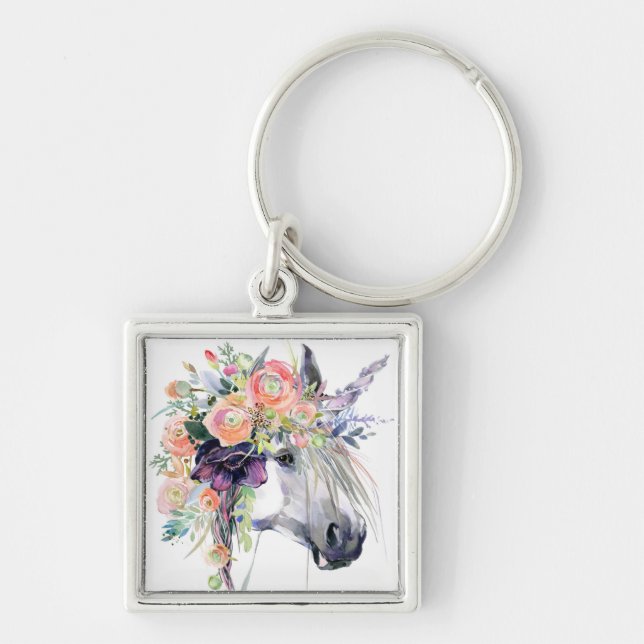 Porte-clés Unicorne en fleurs (Devant)