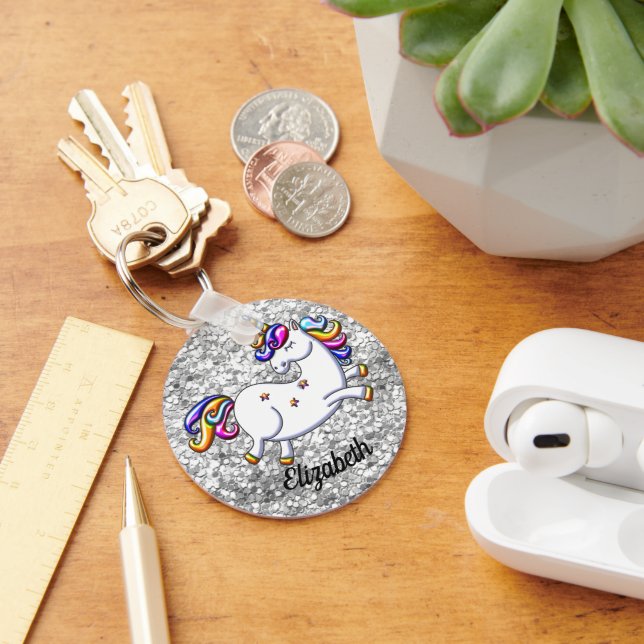 Porte-clés Unicorne Parties scintillant argent (Bureau)