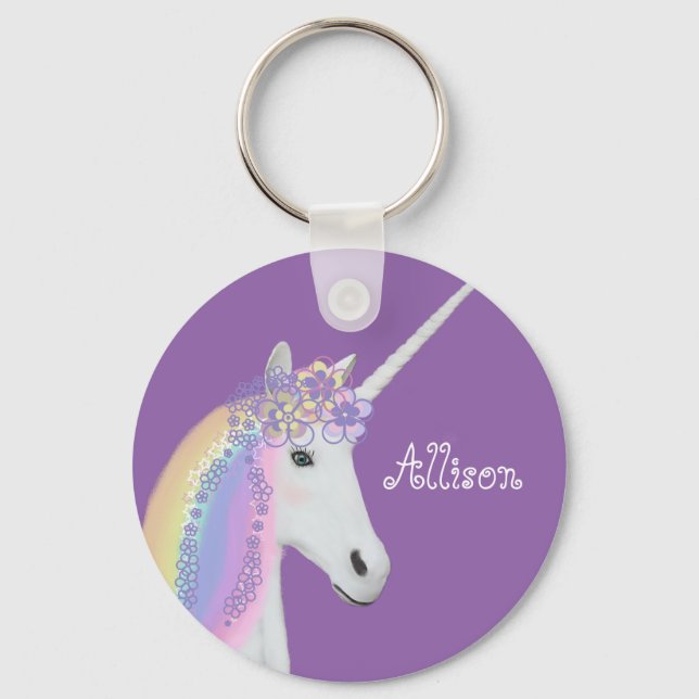 Porte-clés Unicorne Personnalisée Rainbow Glamor Chic (Recto)