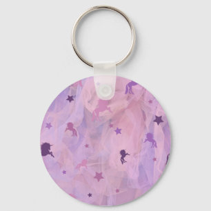 Porte-clés unicorne rose et violet et design d'étoiles - fill
