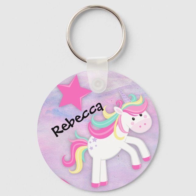 Porte-clés Unicorne rose Pastel personnalisée (Recto)