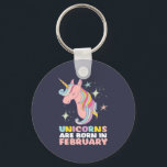 Porte-clés Unicorns Are Born In February Cute Birthday Girl<br><div class="desc">Cute birthday gift for those born in February and love unicorn. Cute and colorful picture of this majestic animal with glitter and rainbow color. If unicorn is your spirit animal,  this is perfect for you. Background color can be customized to your desired color.</div>