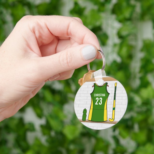 Porte-clés uniforme de hockey sur gazon personnalisé (main)