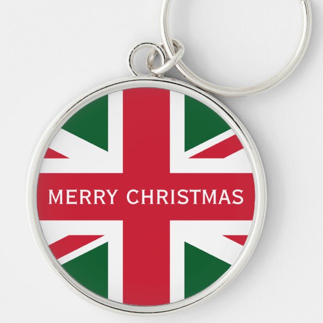 Porte-clés Union Jack de Noël ~ Rouge, Vert et Blanc (Devant)
