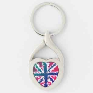 Porte-clés Union Jack Peint Royaume-Uni Art rose Bleu Bleu Ve