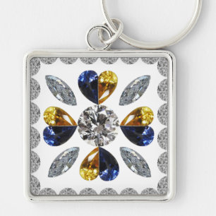 Porte-clés Unique Diamond Art, Bleu Jaune dans Heart Keychain