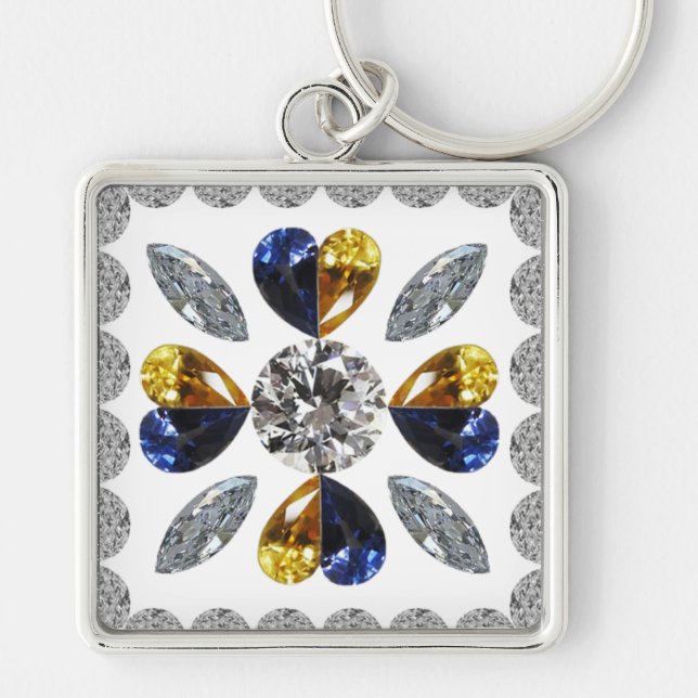 Porte-clés Unique Diamond Art, Bleu Jaune dans Heart Keychain (Devant)