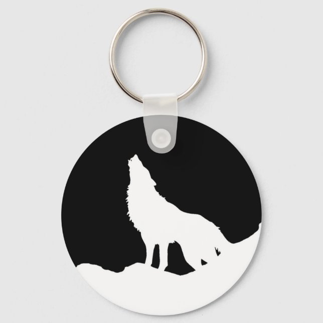 Porte-clés Unique Noir & Blanc Pop Art Wolf Silhouette (Recto)