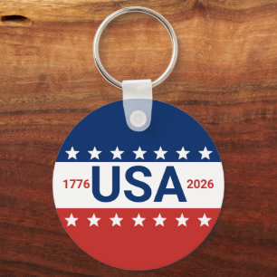 Porte-clés USA 1776 2026 250e anniversaire Rouge Blanc Bleu