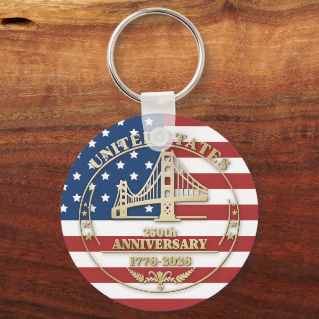 Porte-clés USA 250th Anniversary Golden Gate Patriotic Flag  (Recto)