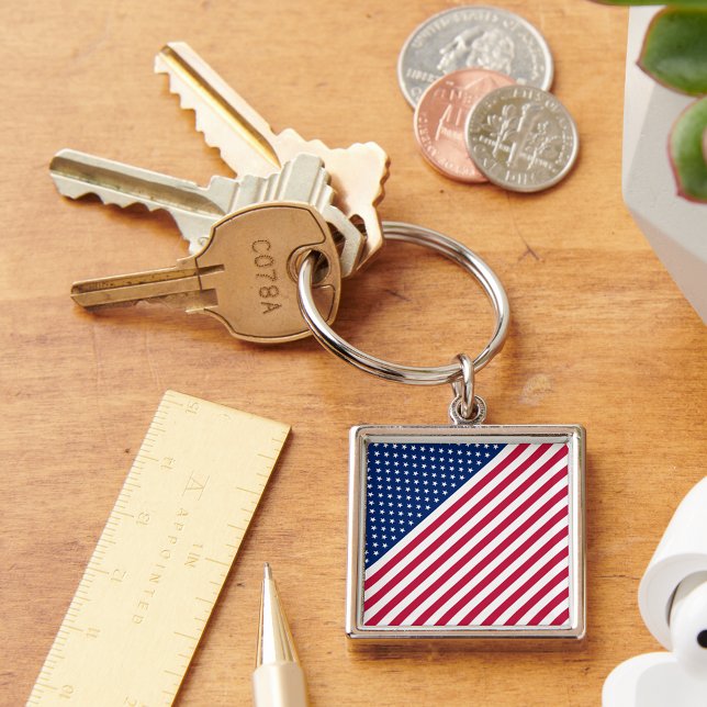 Porte-clés USA Rouge Bleu Blancs Étoiles Rayures Porte - clé  (USA Red Blue White Stars Stripes Metal Keychain)