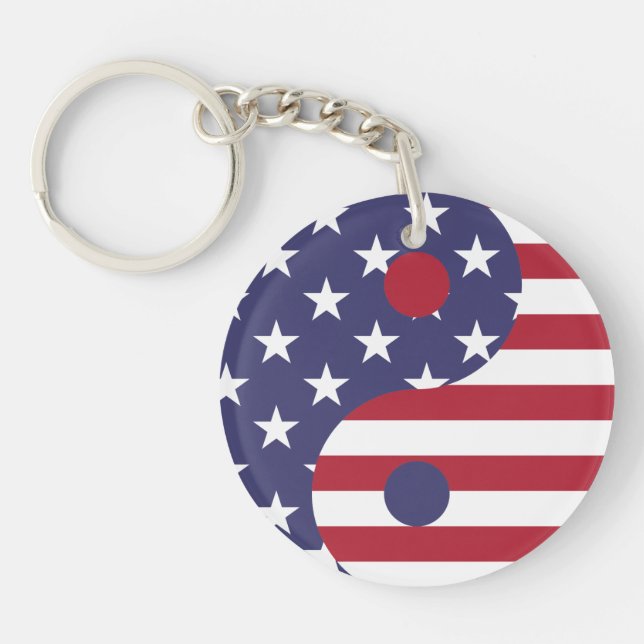 Porte-clés USA Yin Yang Forth Juillet Rouge Blanc Bleu Drapea (Devant)