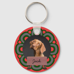 Porte-clés vacances de Noël vert Custom Chien Photo