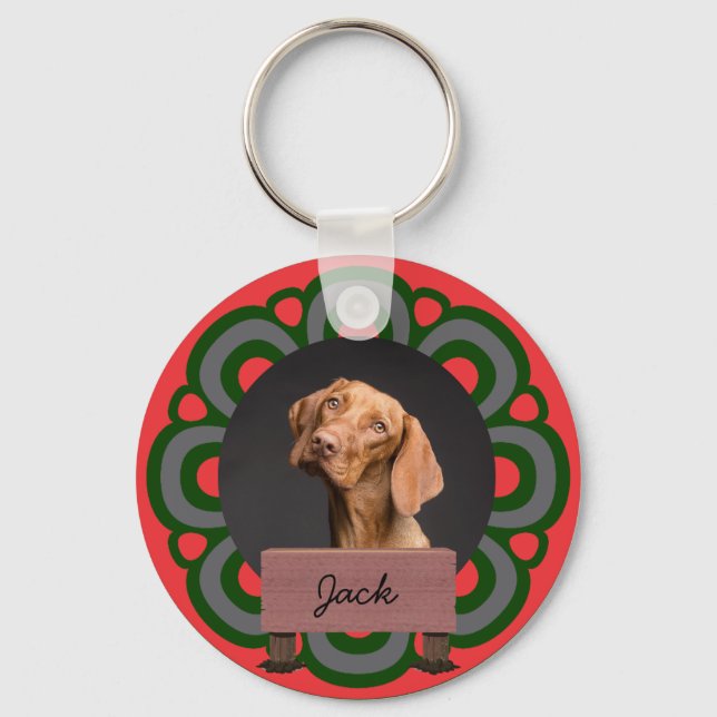 Porte-clés vacances de Noël vert Custom Chien Photo (Recto)