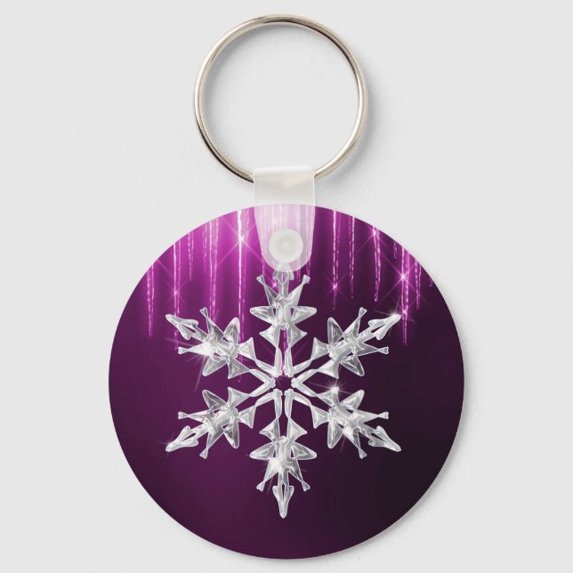 Porte-clés Vacances Hiver Verre Noël Flocon de Neige (Recto)