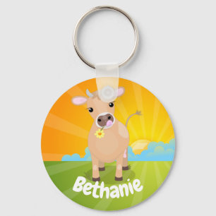 Porte-clés Vache de dessin animé heureuse et mignonne et leve