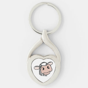 Porte-clés vache de dessin animé noir blanc rose baiser gris