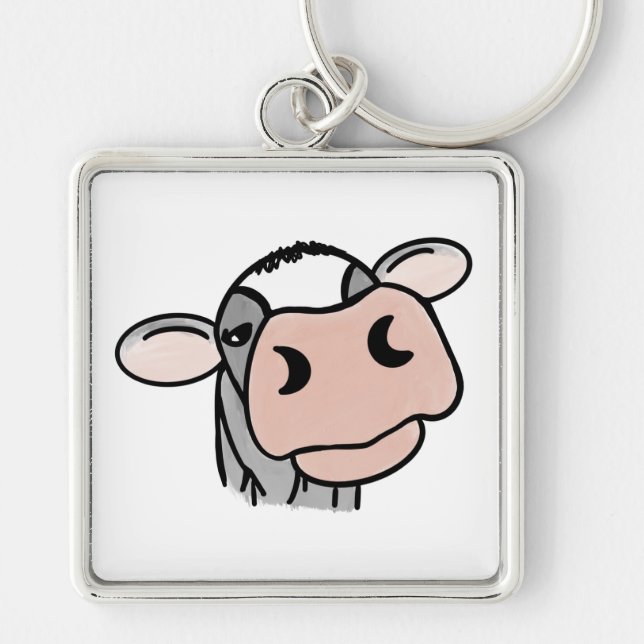 Porte-clés vache de dessin animé noir blanc rose baiser gris  (Devant)