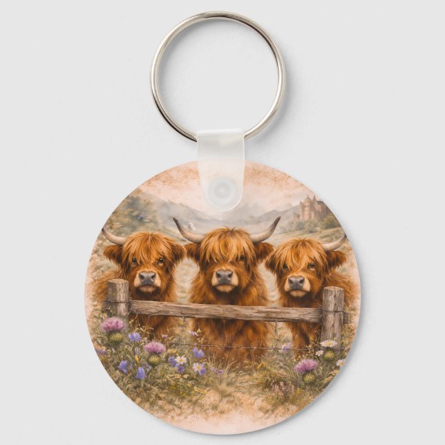 Porte-clés Vache des Highlands - Animaux à l'aquarelle (Recto)