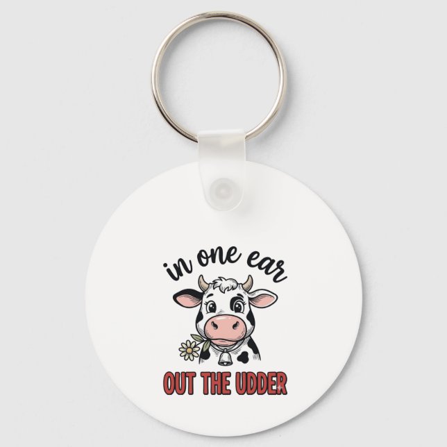 Porte-clés Vache drôle avec une oreille en moins le design de (Recto)